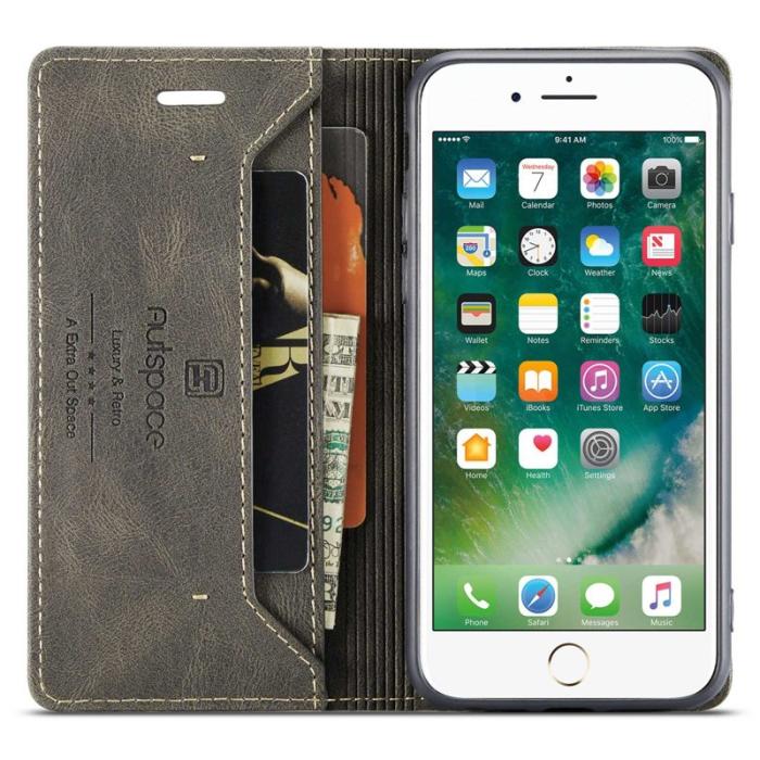 AUTSPACE - AUTSPACE A01 iPhone 6 Plus/7 Plus/8 Plus Plånboksfodral Konstläder - Brun