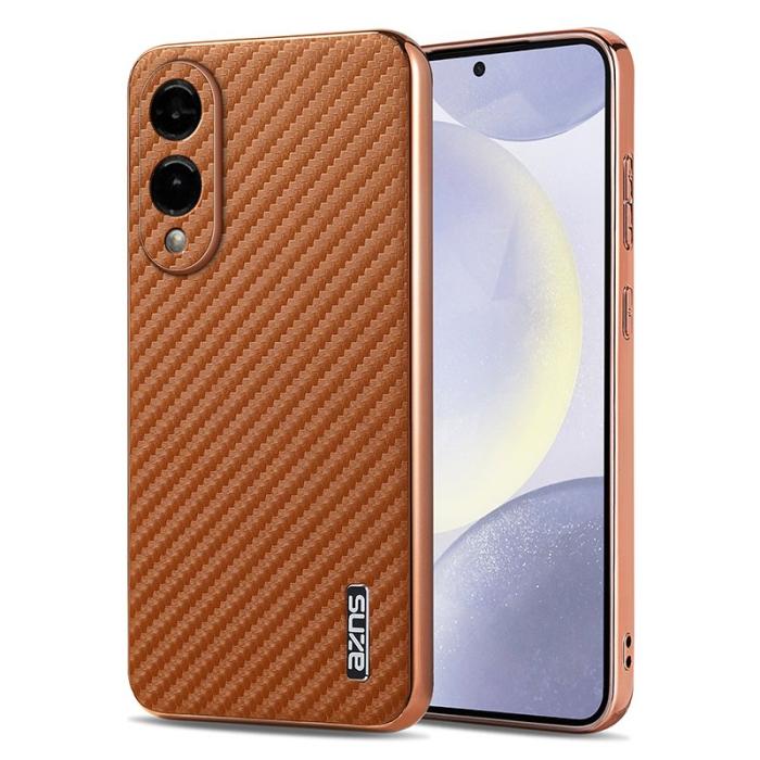 AZNS - AZNS Samsung Galaxy S25 Edge Fodral - Elektropläterad KonstLäder - Brun