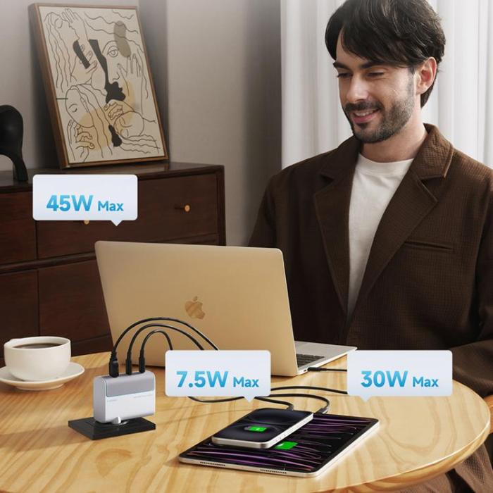 Cuktech - Cuktech Snabbladdare 100W GaN 2xUSB-C 1xUSB-A med Kabel AD1003EU - Vit