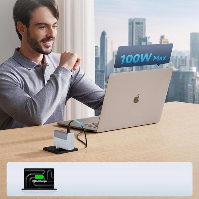 Cuktech - Cuktech Snabbladdare 100W GaN 2xUSB-C 1xUSB-A med Kabel AD1003EU - Vit