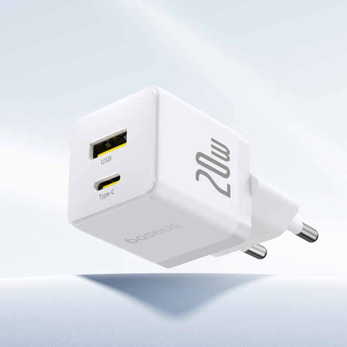 BASEUS - Baseus Snabbladdare USB-C - USB-A 20W Palm - Vit