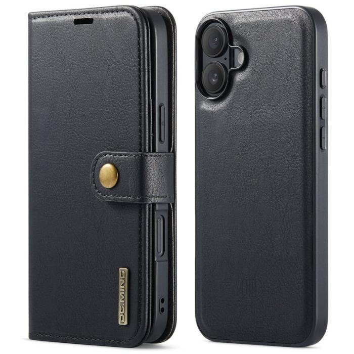 DG.MING - DG.MING iPhone 16 Plus Plånboksfodral Äkta Läder Avtagbart - Svart