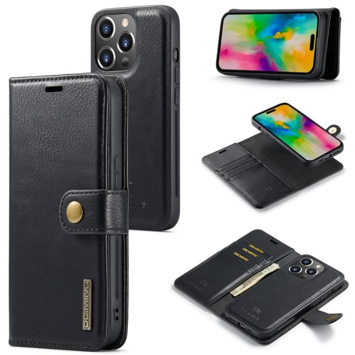 DG.MING - DG.MING iPhone 16 Pro Plånboksfodral Avtagbart Äkta läder - Svart