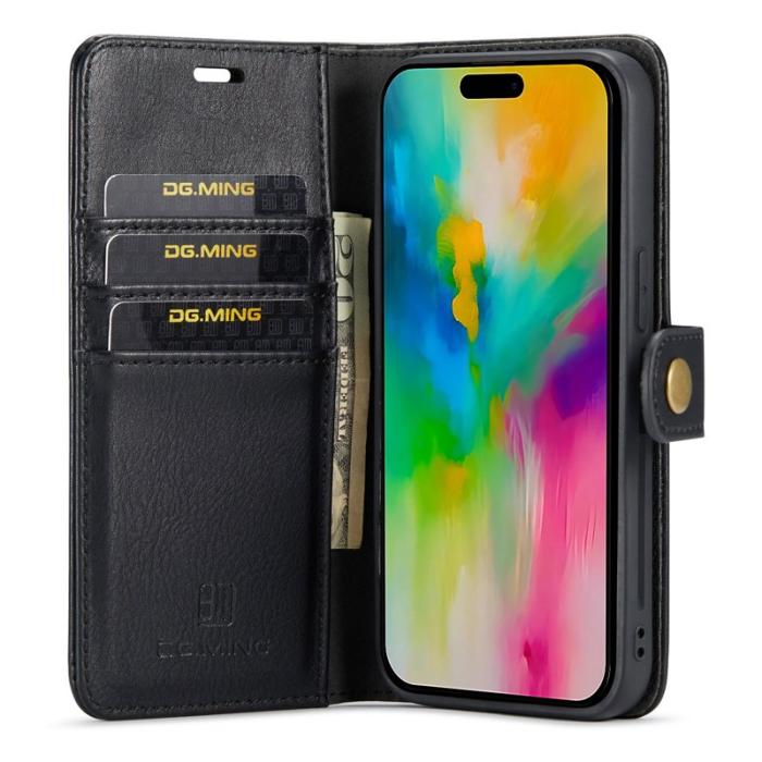 DG.MING - DG.MING iPhone 16 Pro Plånboksfodral Avtagbart Äkta läder - Svart
