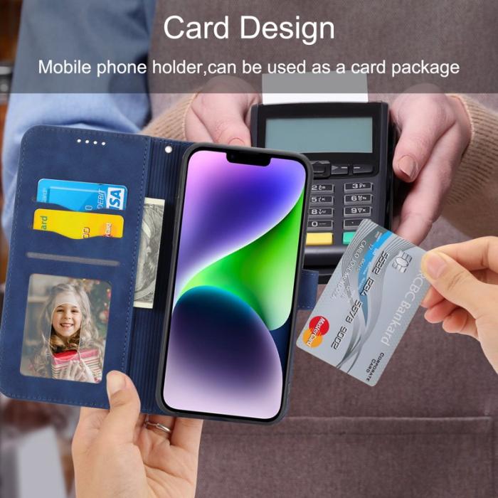 DIERFENG - DIERFENG DF-03 Plånboksfodral i Konstläder för iPhone 15 Plus - Blå