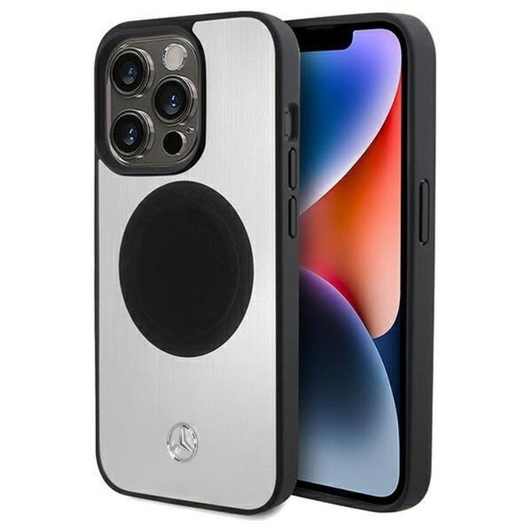 Mercedes iPhone 15 Pro Max Mobilskal MagSafe Läder & Alu - Silver | 2353 | AlltMobil