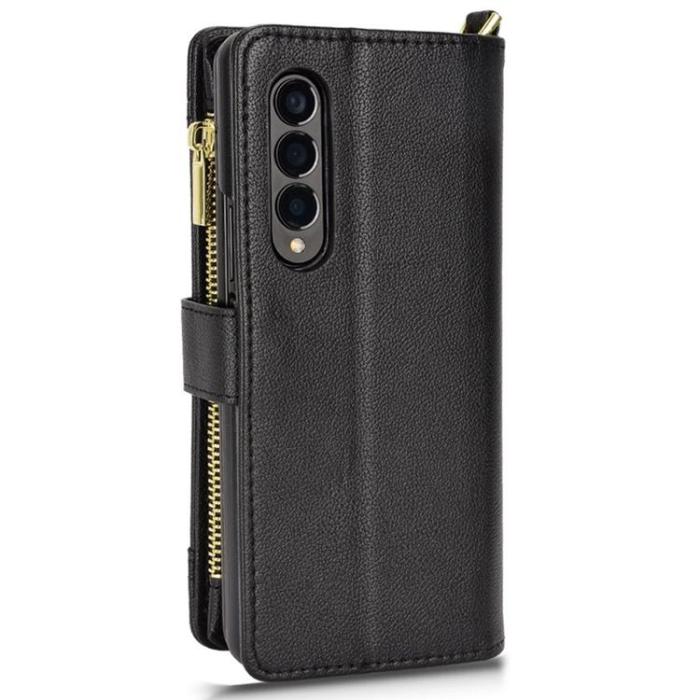 A-One Brand - Galaxy Z Fold 4 Plånboksfodral Zipper Magnetic - Svart