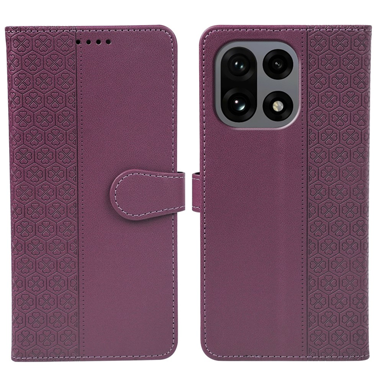 OnePlus 15 Plånboksfodral Clasp Four Leaf Clover Läder (Mörklila) | 2353 | AlltMobil