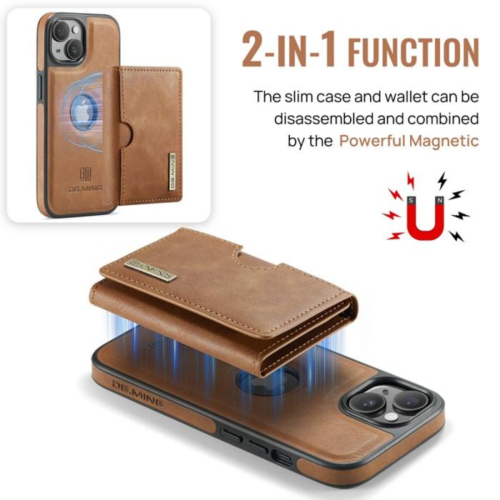DG.MING - DG.MING M6 Series Mobilskal till iPhone 14 Plus Magnetiskt Plånboksfodral Brun