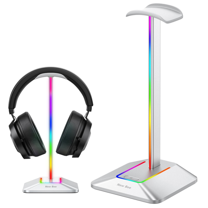 A-One Brand - NEW BEE RGB-Ljus Hörlursställ med USB, Typ-C Expansionshub Z8 - Silver