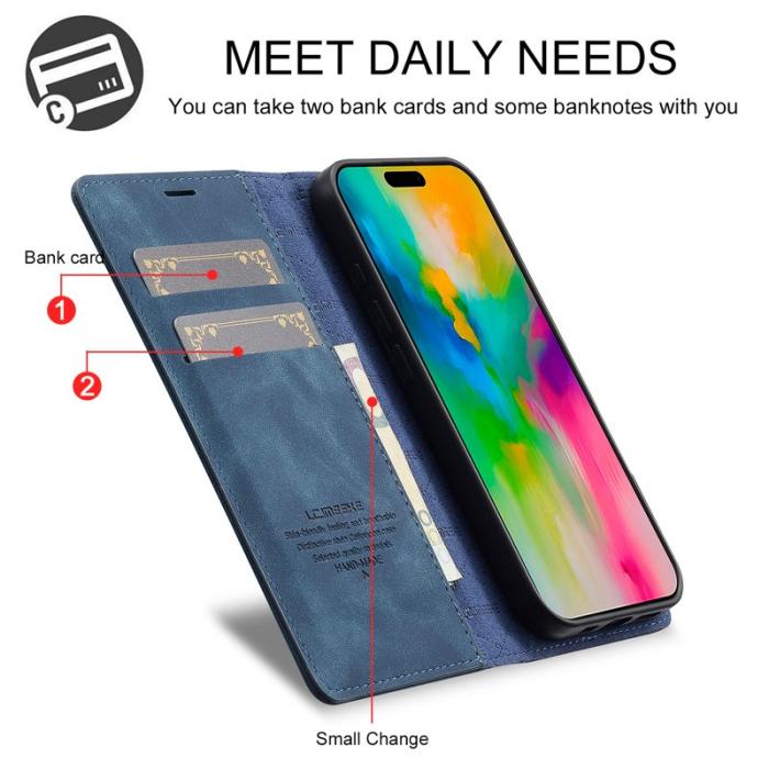 LC.imeeke - LC.IMEEKE iPhone 16 Plus Plånboksfodral Konstläder- Blå