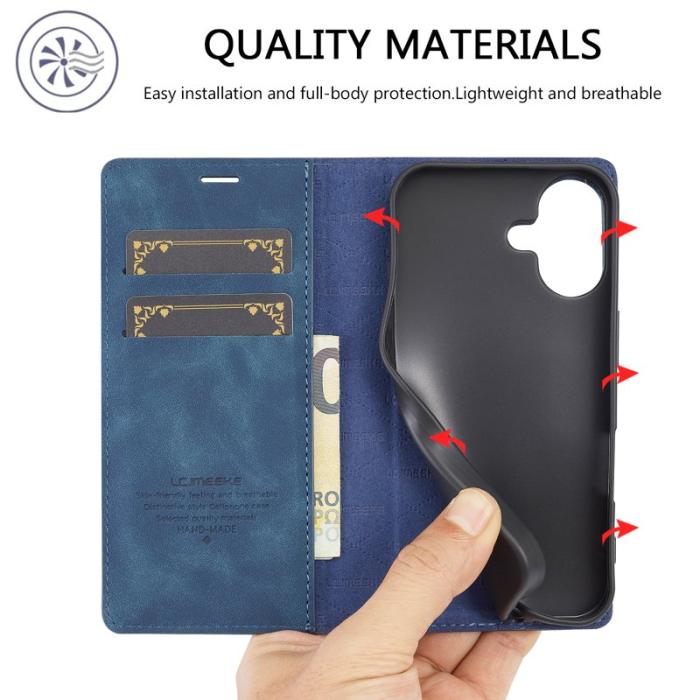 LC.imeeke - LC.IMEEKE iPhone 16 Plus Plånboksfodral Konstläder- Blå