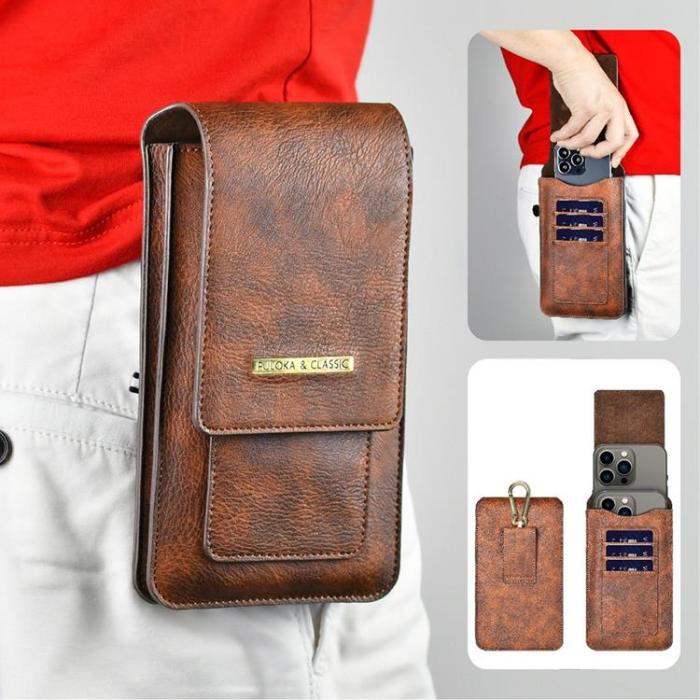 UTGATT1 - PULOKA Bältesväskor Vertical PU Läder Dual Layer - Brun