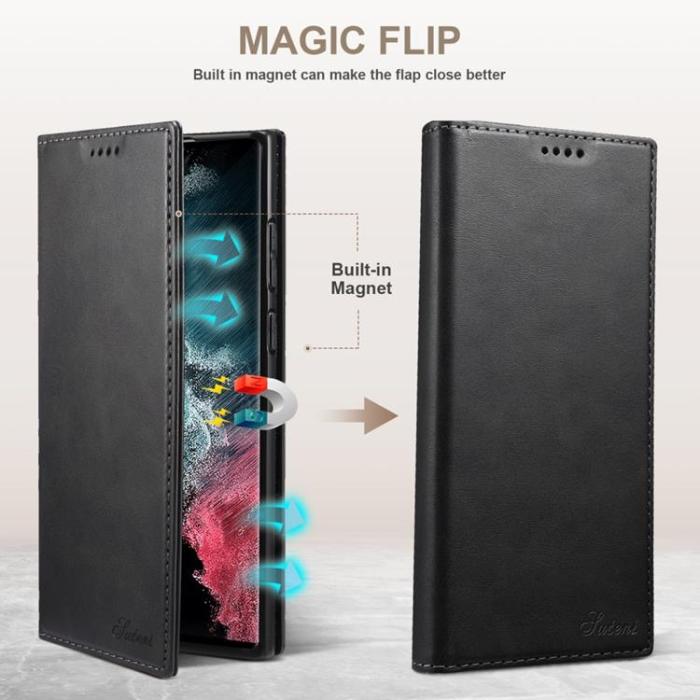 UTGATT1 - SUTENI Läder Fodral Galaxy S22 Ultra 5G - Svart