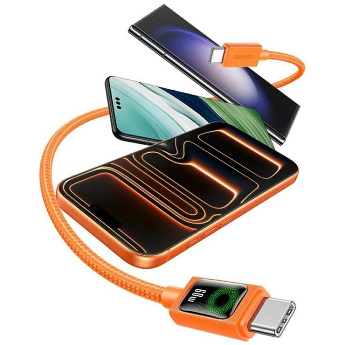 USAMS - USAMS USB-C till USB-C 60W Kabel 1.2m SJ773 - Orange