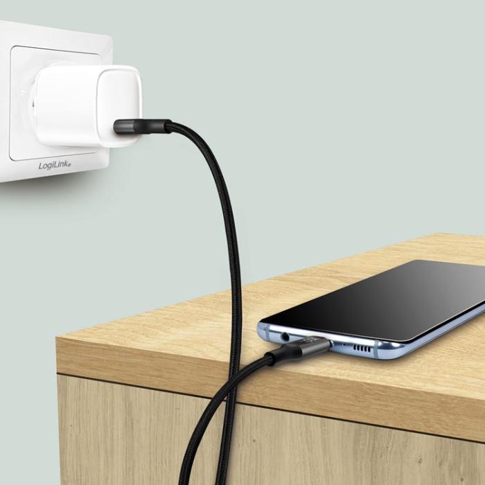 LogiLink - LOGILINK USB-C till USB-C kabel med display 100W 1m - Svart