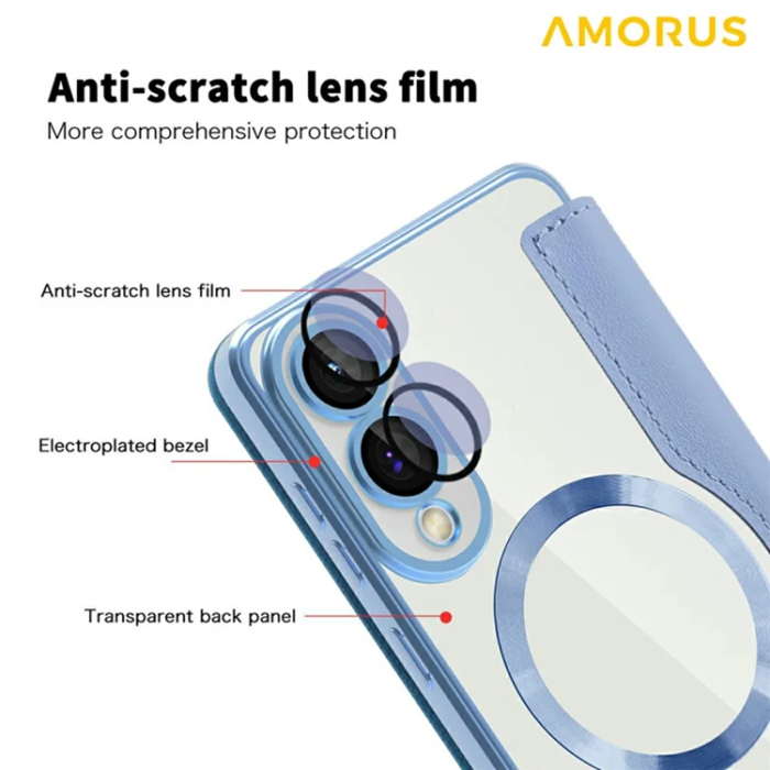 Amorus - Amorus Galaxy S25 Edge Plånboksfodral Magsafe RFID - Blå