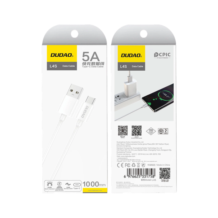 Dudao - Dudao USB-C till USB-A kabel 5A 1m L4ST - Vit
