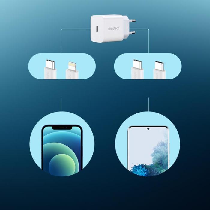 UTGATT5 - Choetech Väggladdare USB-C Lightning Kabel 1.2m 20W - Vit