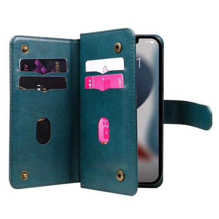 OEM - iPhone 14 Plånboksfodral KT PU Läder - Grön