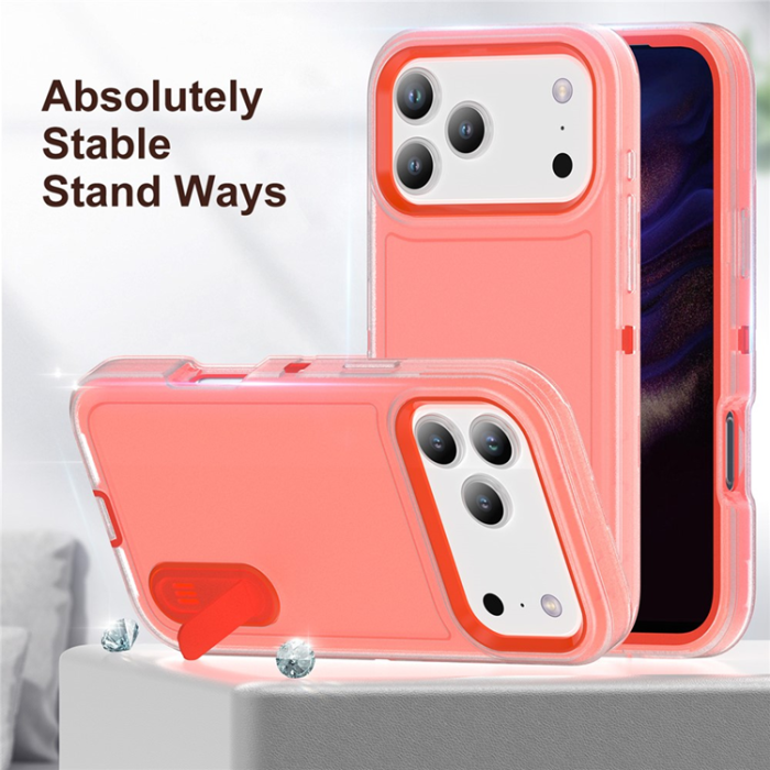 A-One Brand - iPhone 17 Pro Max Mobilskal Kickstand Silikon - Transparent/Orange