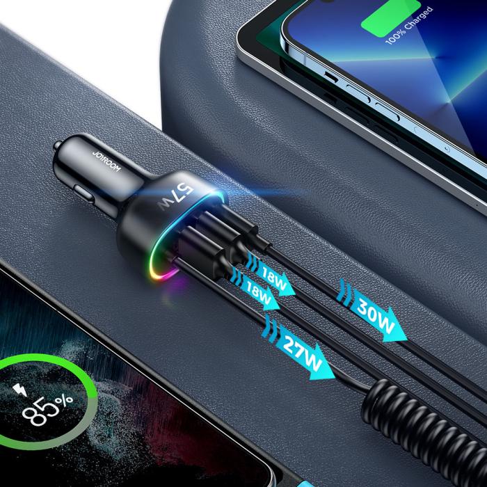 Joyroom - Joyroom 4 i 1 Billaddare med Lightning Kabel 1.6m - Svart