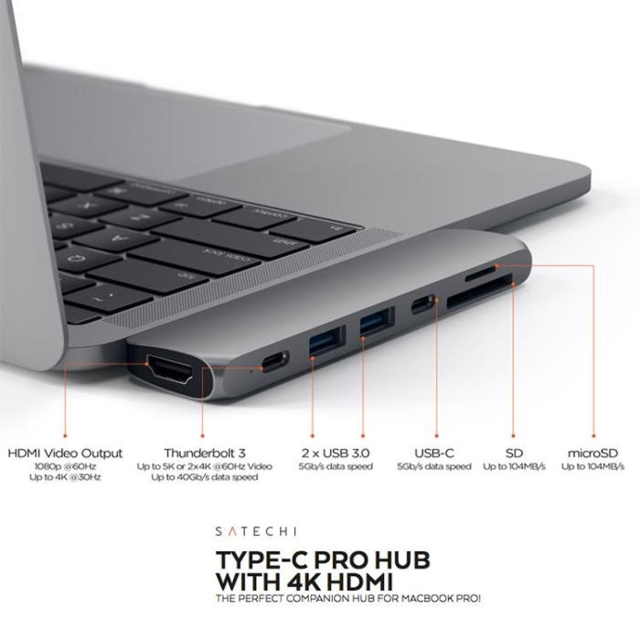 Satechi - Satechi USB-C Pro Hub med 4K HDMI 85W - Space Grå