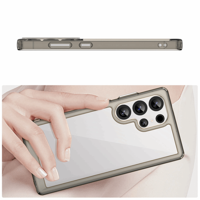 OEM - Galaxy S25 Ultra Mobilskal Outer Space med Ram - Transparent/Svart