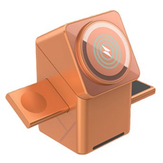 A-One Brand - W10 3-i-1 Magnetisk Tr&aring;dl&ouml;s Laddare 15W F&ouml;r iPhone Och Samsung - Orange