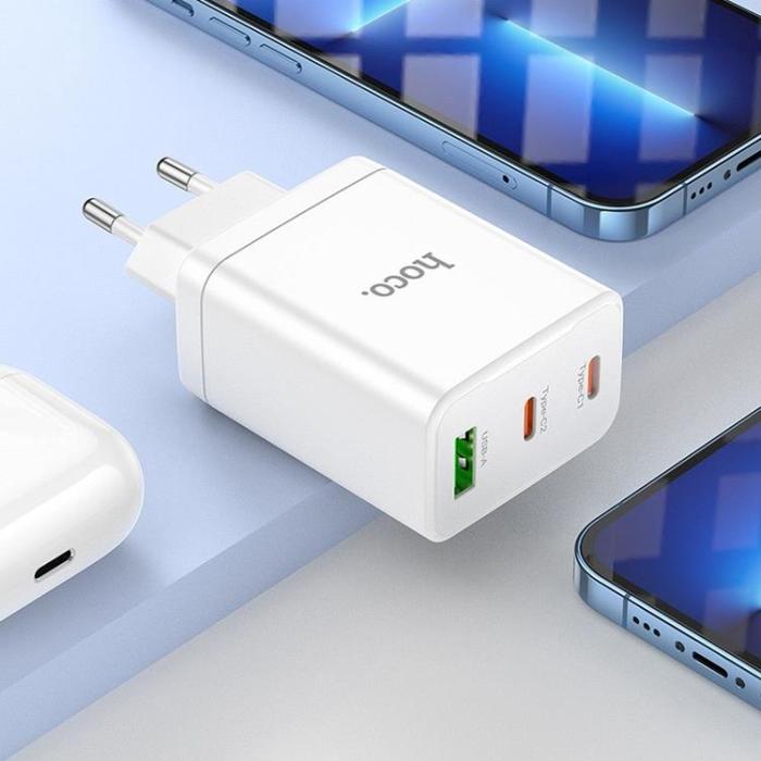 Hoco - Hoco Väggladdare 35W 2xType C - USB A med Typ-C to Lightning Kabel 1m