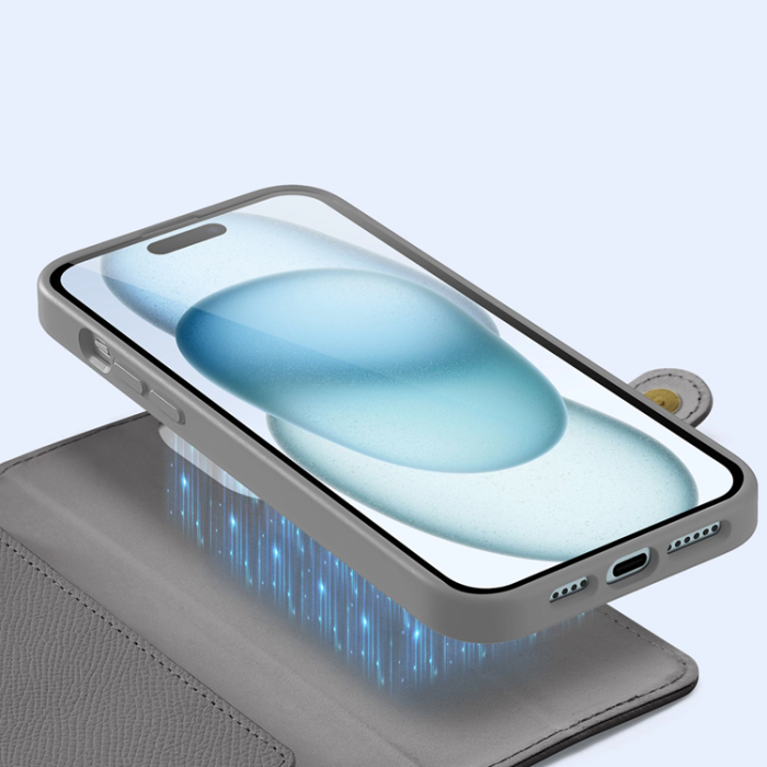 Dux Ducis - Dux Ducis iPhone 15 Plånboksfodral Lawa Läder - Grå
