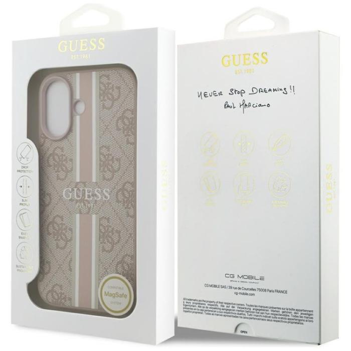 Guess - Guess iPhone 17 Mobilskal MagSafe 4G Printed Stripes - Rosa