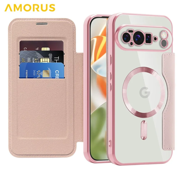 AMORUS - AMORUS Google Pixel 10 Pro XL Plånboksfodral Magsafe RFID - Rosa