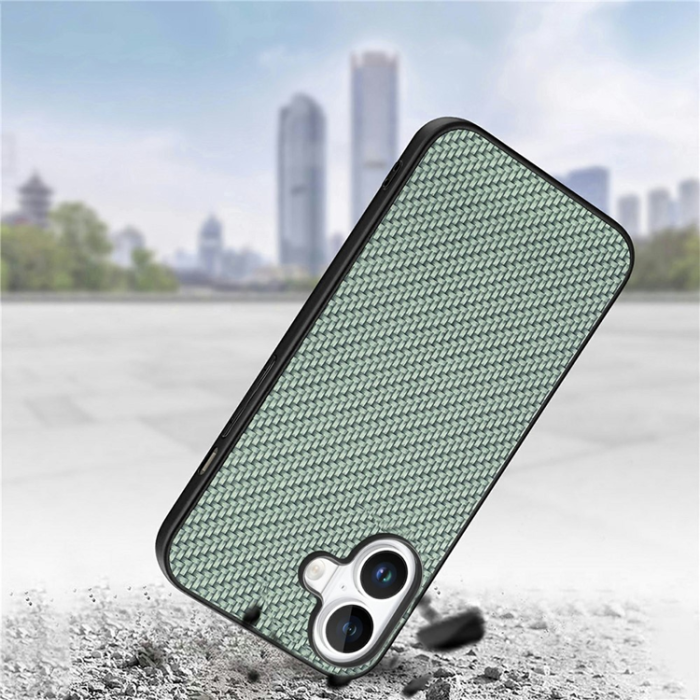 A-One Brand - iPhone 17 Mobilskal Carbon Fiber PU Läder - Grön
