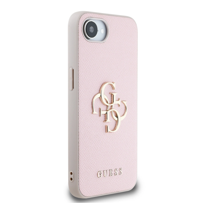 Guess - Guess iPhone 16e Mobilskal PU Grained 4G Metal Logo - Rosa