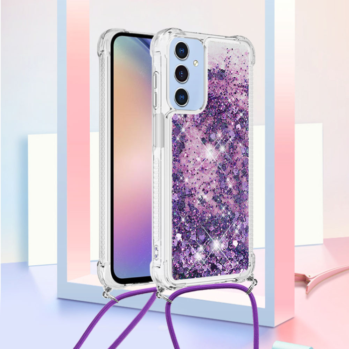 A-One Brand - Galaxy A17 / A26 Mobilskal med Snodd - Mörklila / Hearts