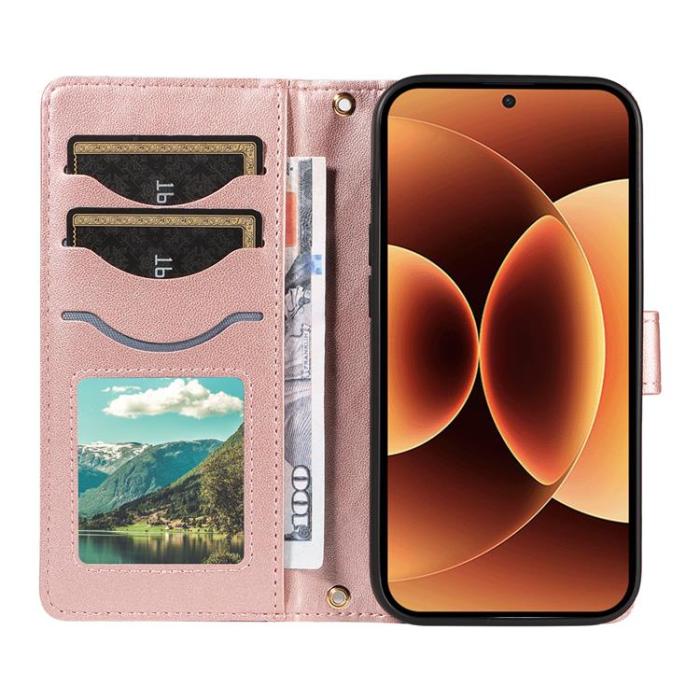 A-One Brand - Xiaomi 17 Pro Plånboksfodral Rhombus Läder Med Rem - Roséguld