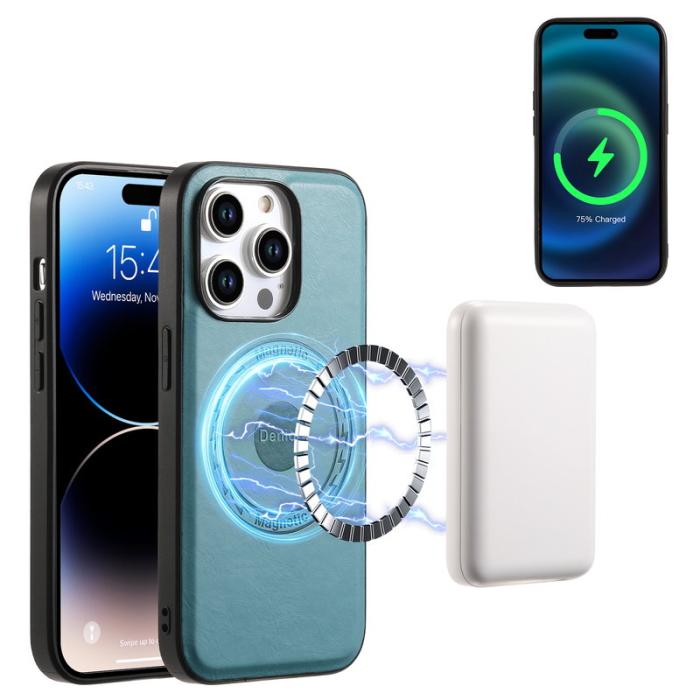 DENIOR - DENIOR iPhone 15 Pro Fodral KonstLäder - Blå