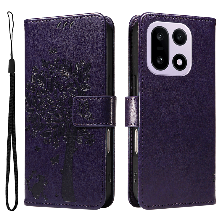 OnePlus 15 5G Plånboksfodral Cat Tree Pattern Konstläder (Lila) | 2353 | AlltMobil