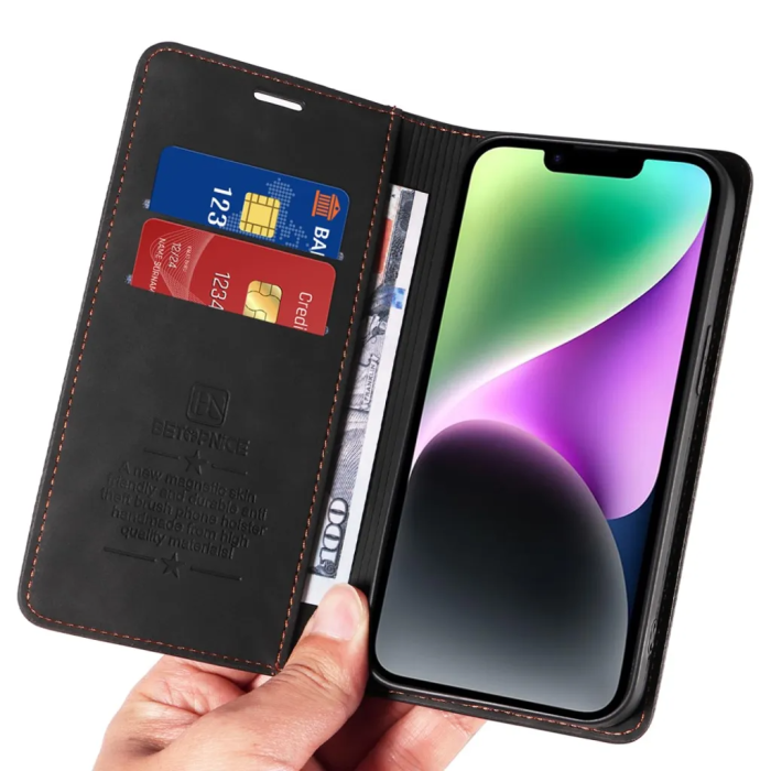 BETOPNICE - BETOPNICE iPhone 15 Plus Plånboksfodral Mjukt - Svart