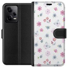 iSecrets - Pl&aring;nboksfodral till Xiaomi Redmi Note 12 Pro med Blommor och fj&auml;rillar