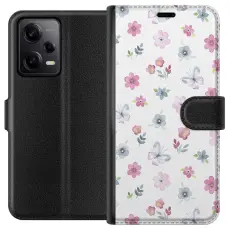 iSecrets - Pl&aring;nboksfodral till Xiaomi Redmi Note 12 Pro med Blommor och fj&auml;rillar
