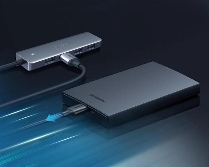 Ugreen - Ugreen USB Type C HUB - 4x USB 3.2 Gen 1 med USB-C Strömport - Svart