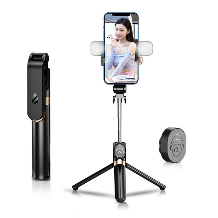 OEM - Selfiestick / Tripod fjärrkontroll med LED light - Svart