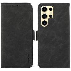 ABEEL - ABEEL Samsung Galaxy S25 Ultra Pl&aring;nboksfodral Konstl&auml;der Svart