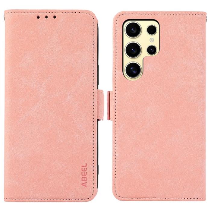 ABEEL - ABEEL Samsung Galaxy S25 Ultra Plånboksfodral Konstläder Ställ Rosa