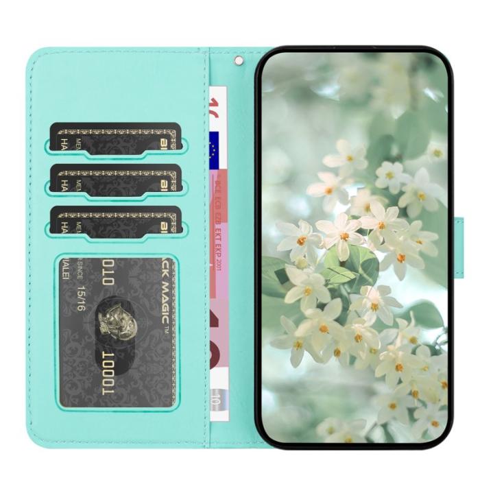 OEM - Samsung Galaxy S26 Plånboksfodral Blommotiv Konstläder Flip - Ljusgrön