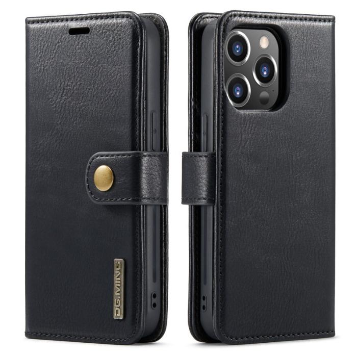 DG.MING - DG.MING iPhone 16 Pro Plånboksfodral Avtagbart Äkta läder - Svart