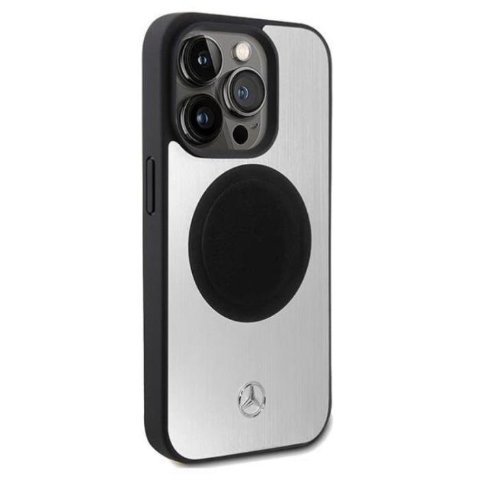 Mercedes - Mercedes iPhone 15 Pro Max Mobilskal MagSafe Läder & Alu - Silver