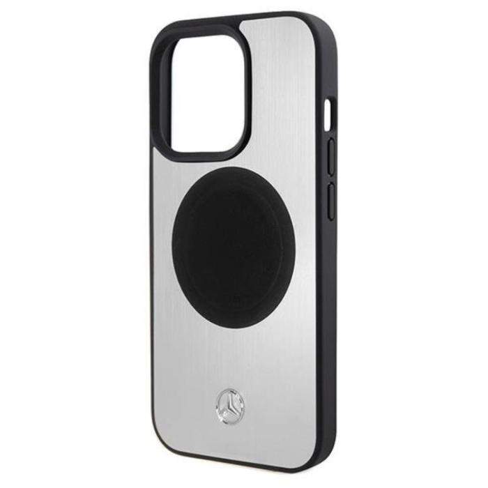 Mercedes - Mercedes iPhone 15 Pro Max Mobilskal MagSafe Läder & Alu - Silver